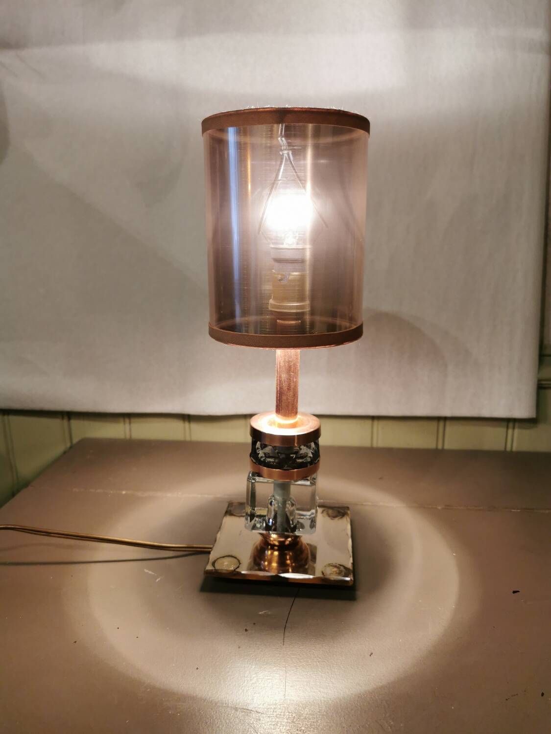 Art Deco mirror lamp, copper and glass