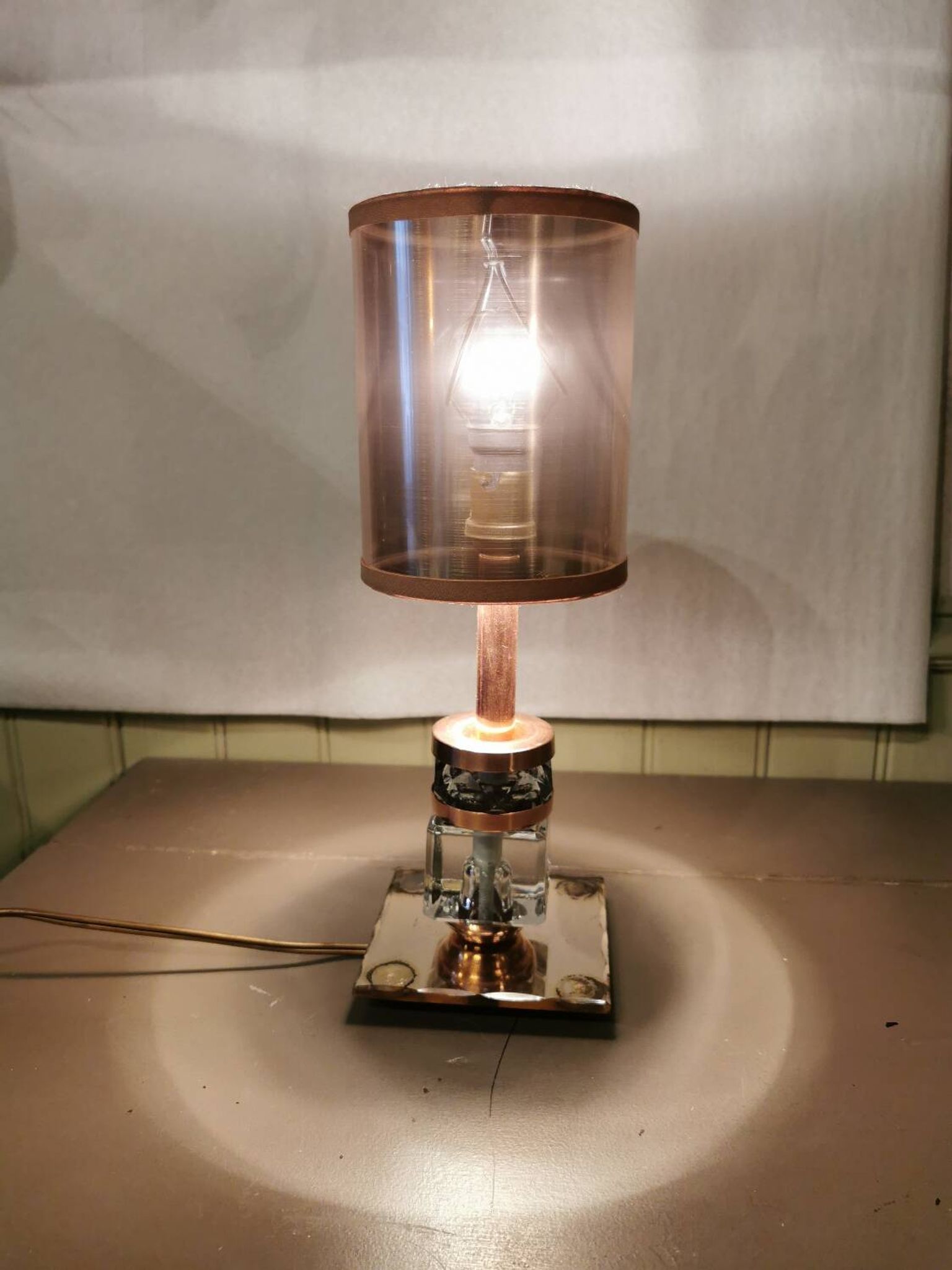 Art Deco mirror lamp, copper and glass