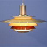 Danish XL hanging lamp in brass with orange / red accent, 1970s