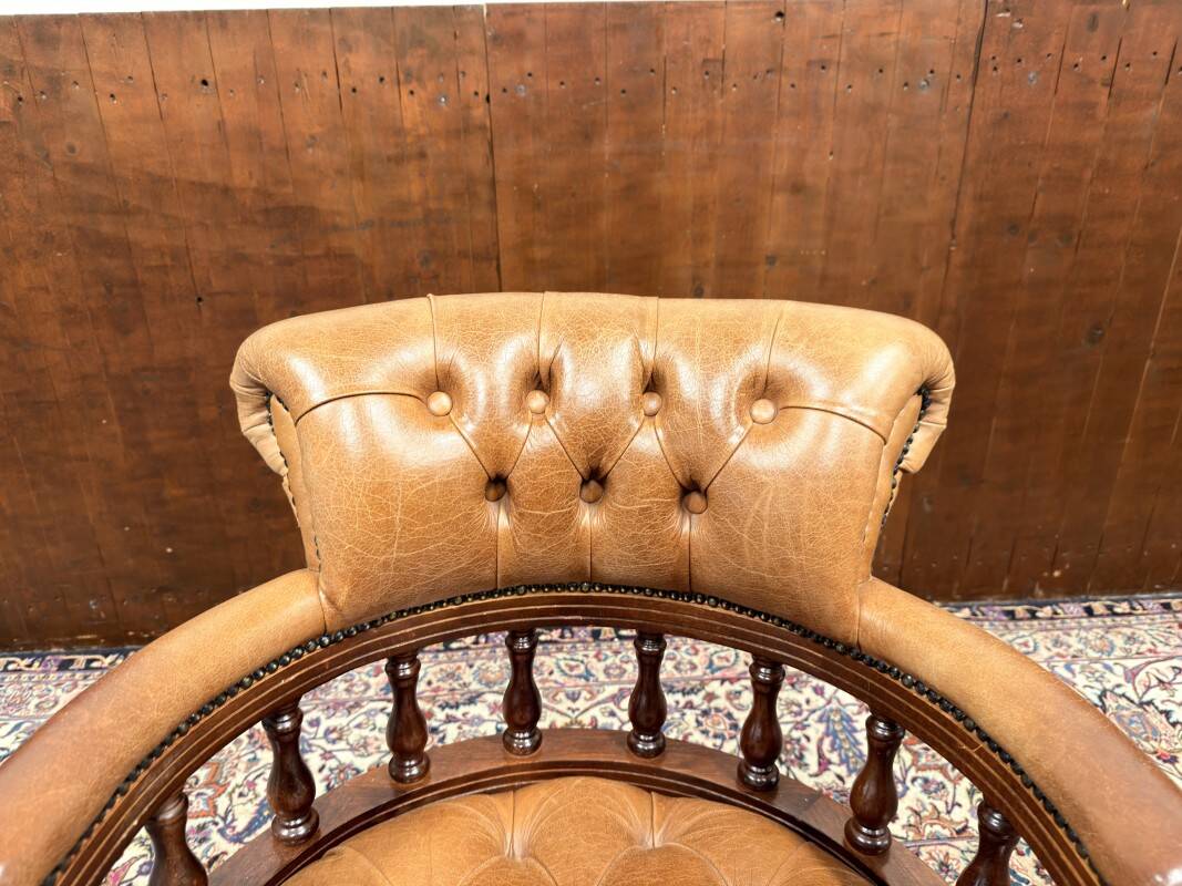 Classic English Cognac Chesterfield Desk Chair