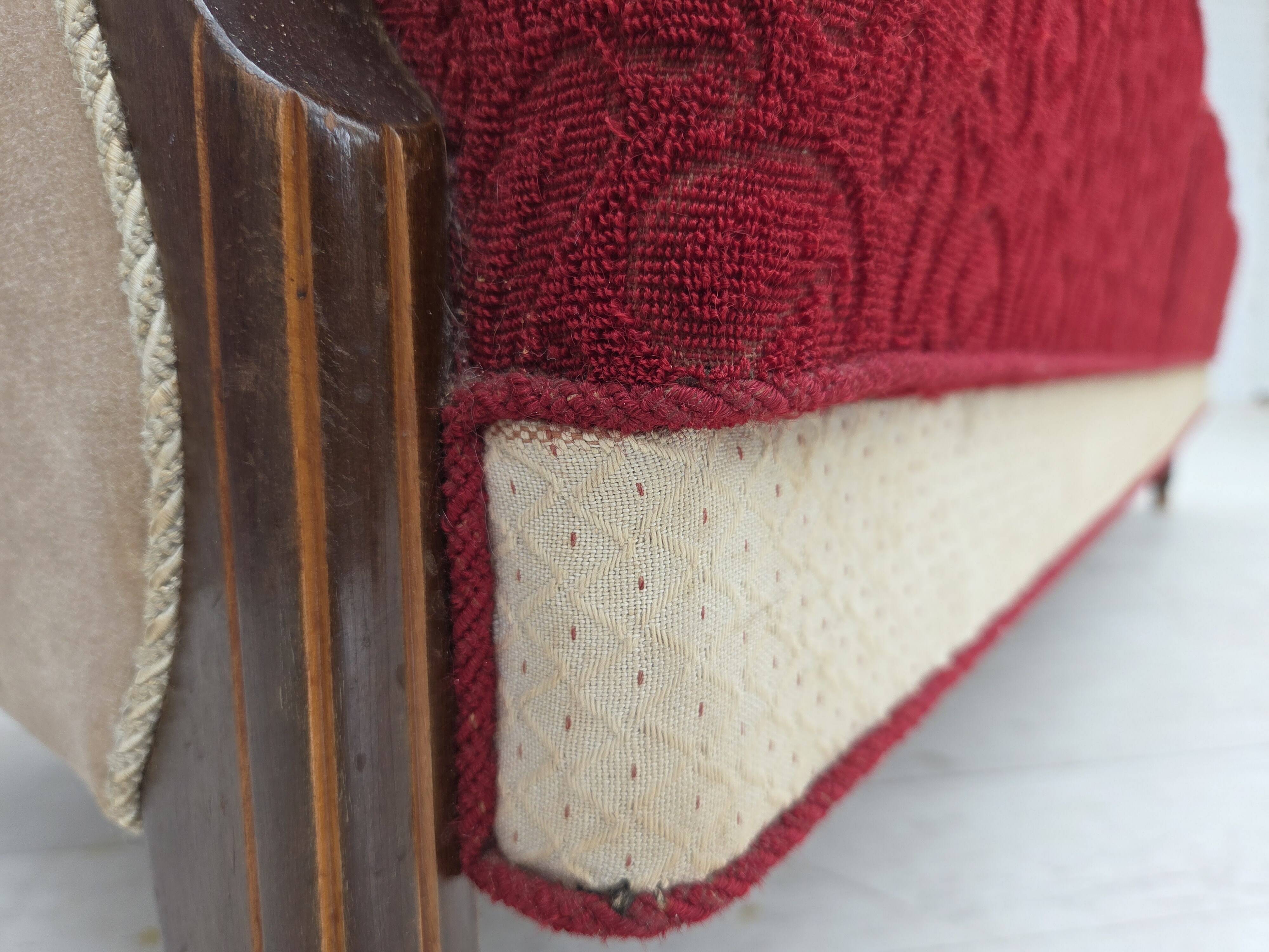 1950s, Danish 3-seater sofa, original red/beige furniture wool.