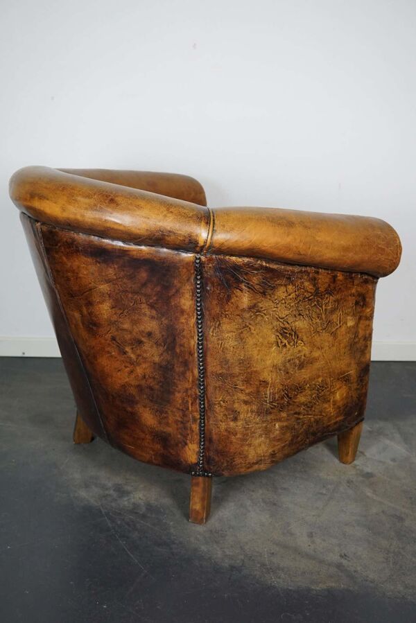 Fauteuil club vintage en cuir couleur cognac Pays-Bas
