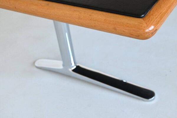 Bureau Warren Platner en cuir et chêne, Knoll, États-Unis, 1970