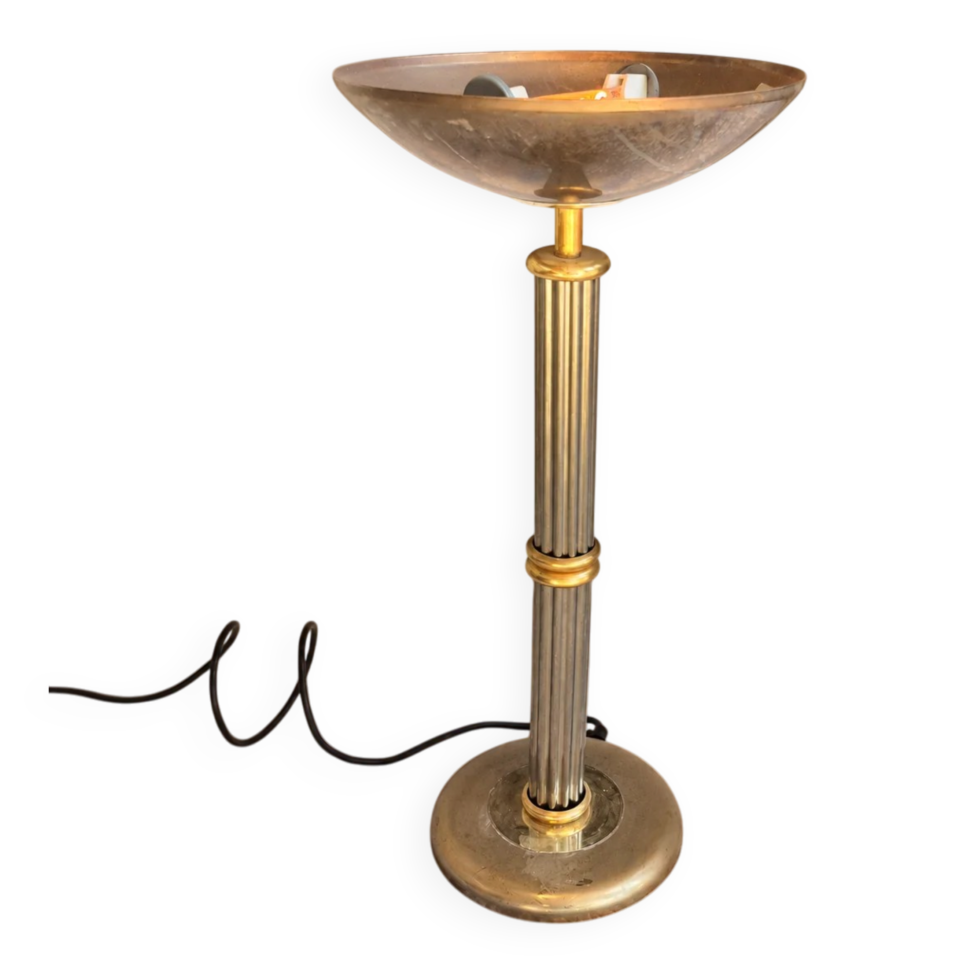 Rhoum JRL table lamp in gold and silver metal – Fluted column, made in France