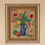 Original mid-century Swedish oil on panel – “Tea” by Karl Enoch Ohlsson – vintage & framed – 56 × 64 cm