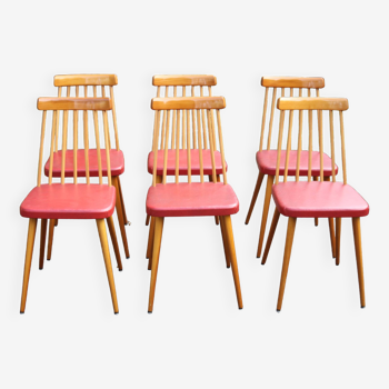 Set of 6 beech chairs from the 50s