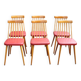 Suite de 6 chaises en hêtre années 50