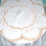 Vintage round tablecloth in embroidered and openwork cotton 160x160cm *M3*