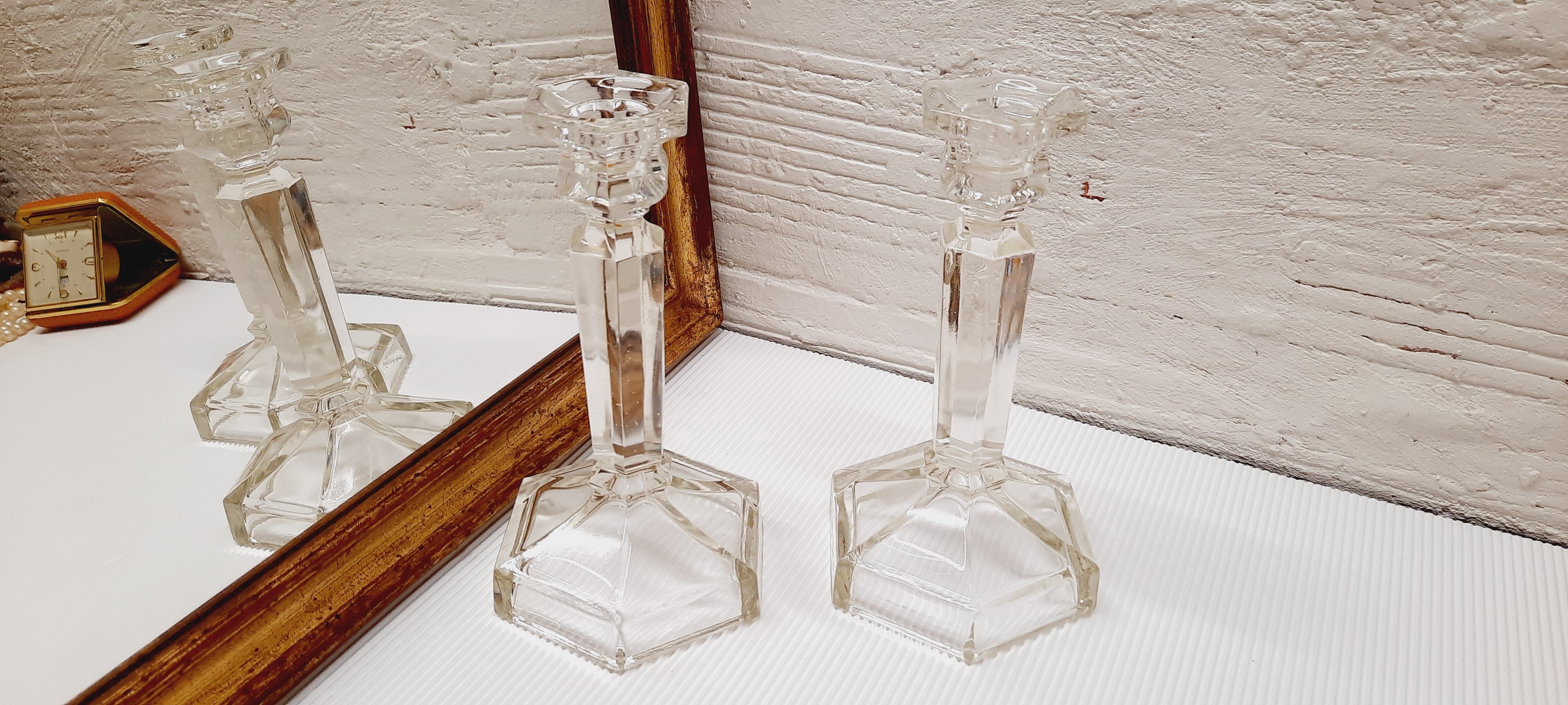 Pair of glass candlesticks