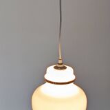 Suspension in white opaline with chrome trim, France circa 1970.