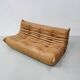 French Togo 3-seater sofa in camel leather attributed to Michel Ducaroy for Ligne Roset