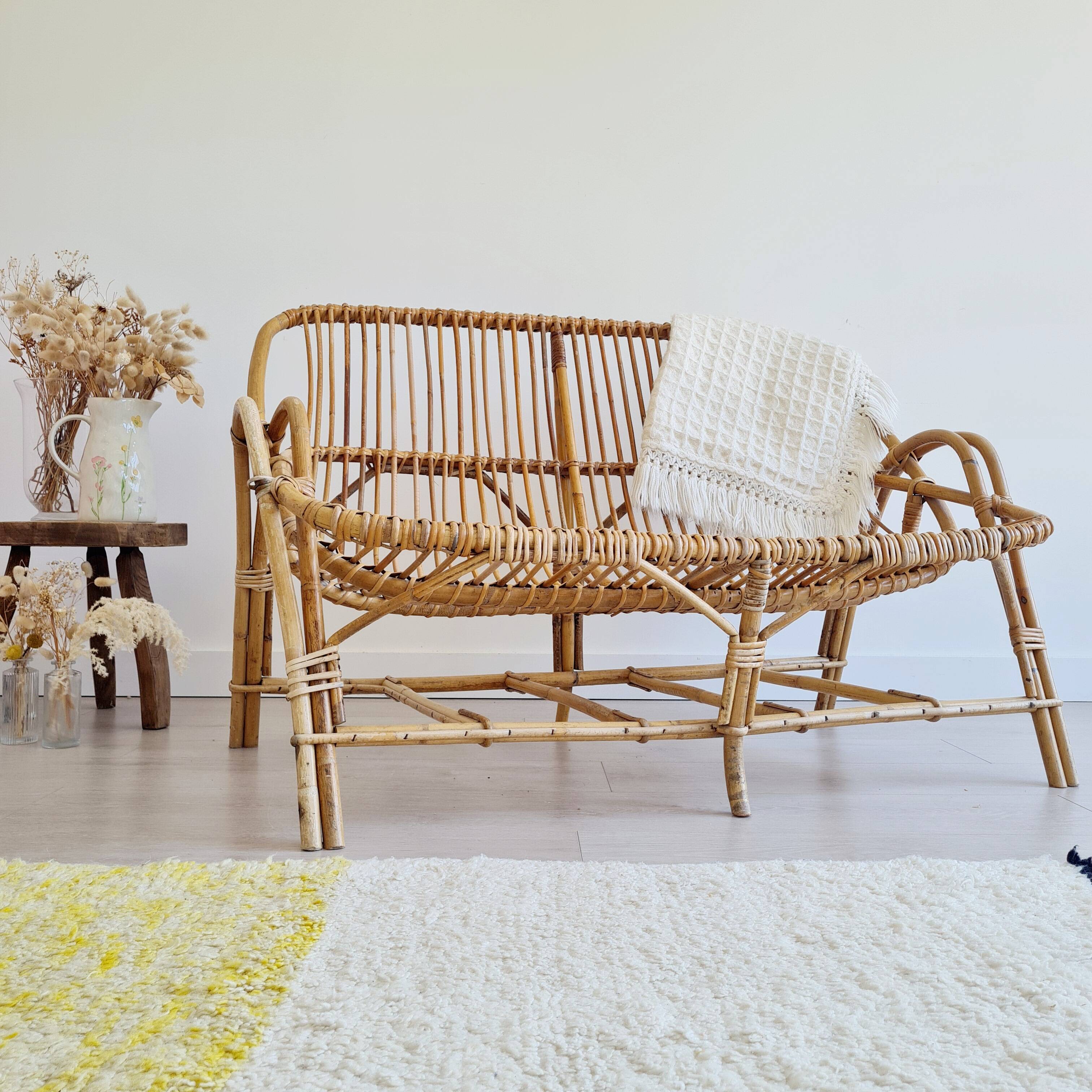 Antique rattan bench