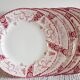 Longwy 6 dinner plates model Rambouillet pink flowers on cream background