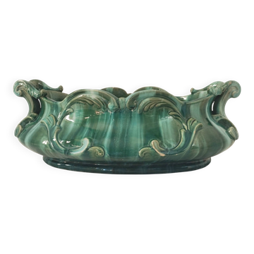 Large turquoise earthenware planter in Art Nouveau style - Jérôme Massier