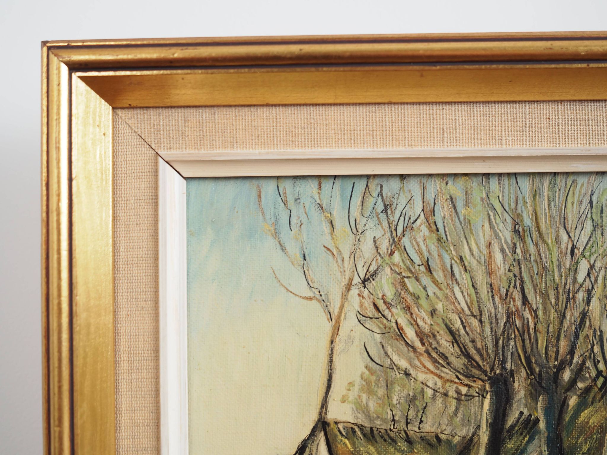Painting „The Farm under the Willows”, Scandinavian design, 1960s