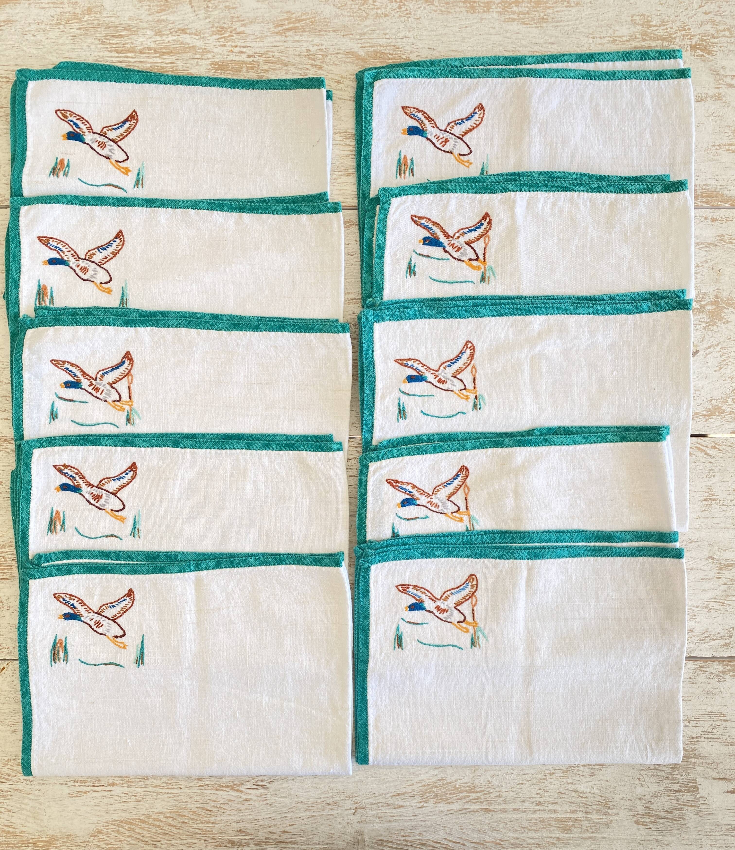 10 Large embroidered and hand-trimmed placemats "les colverts" - Métis - 40x56 cm
