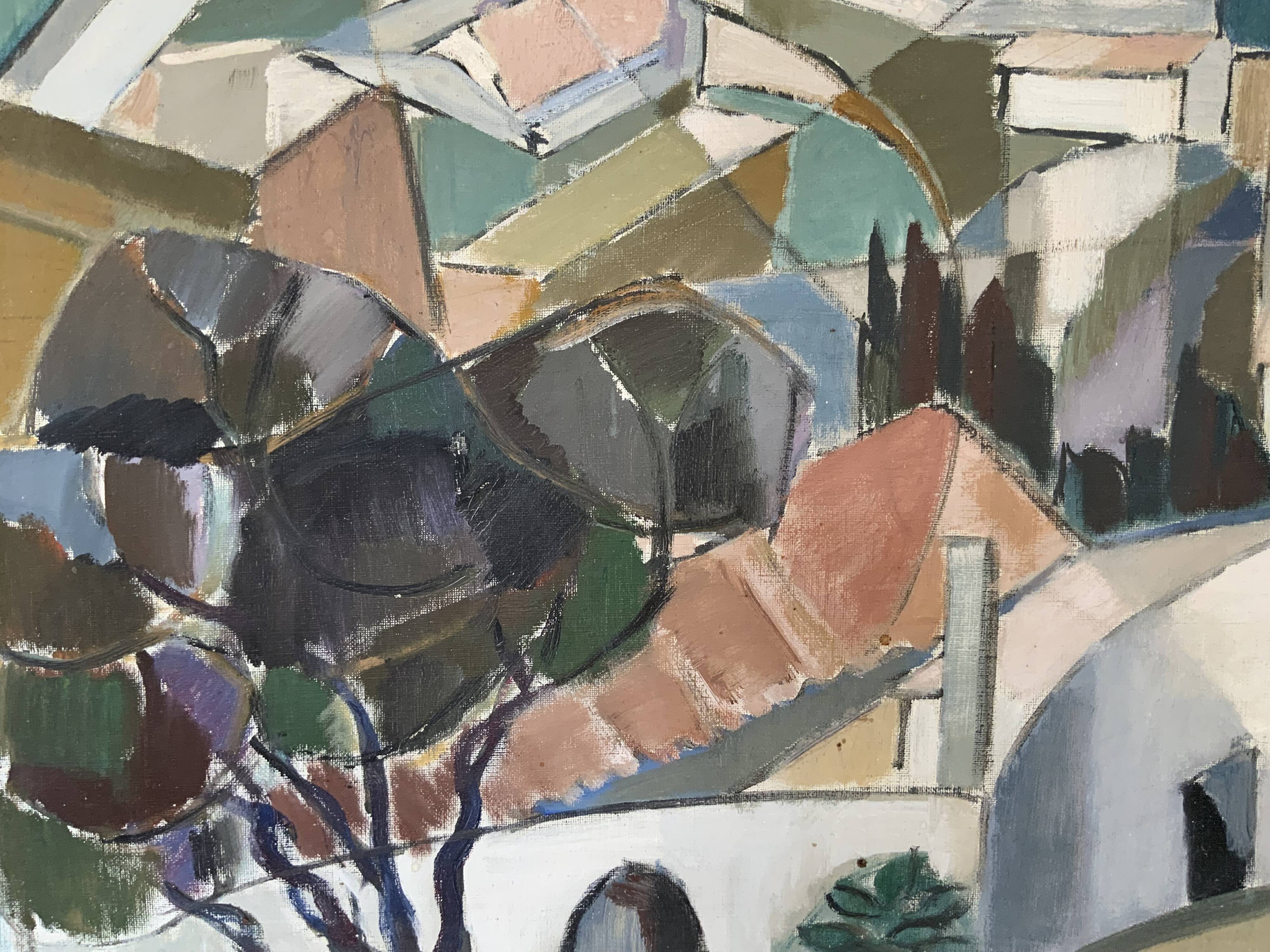 Vintage Modernists Oil On Canvas Landscape Painting by Nini Landgren 1950s