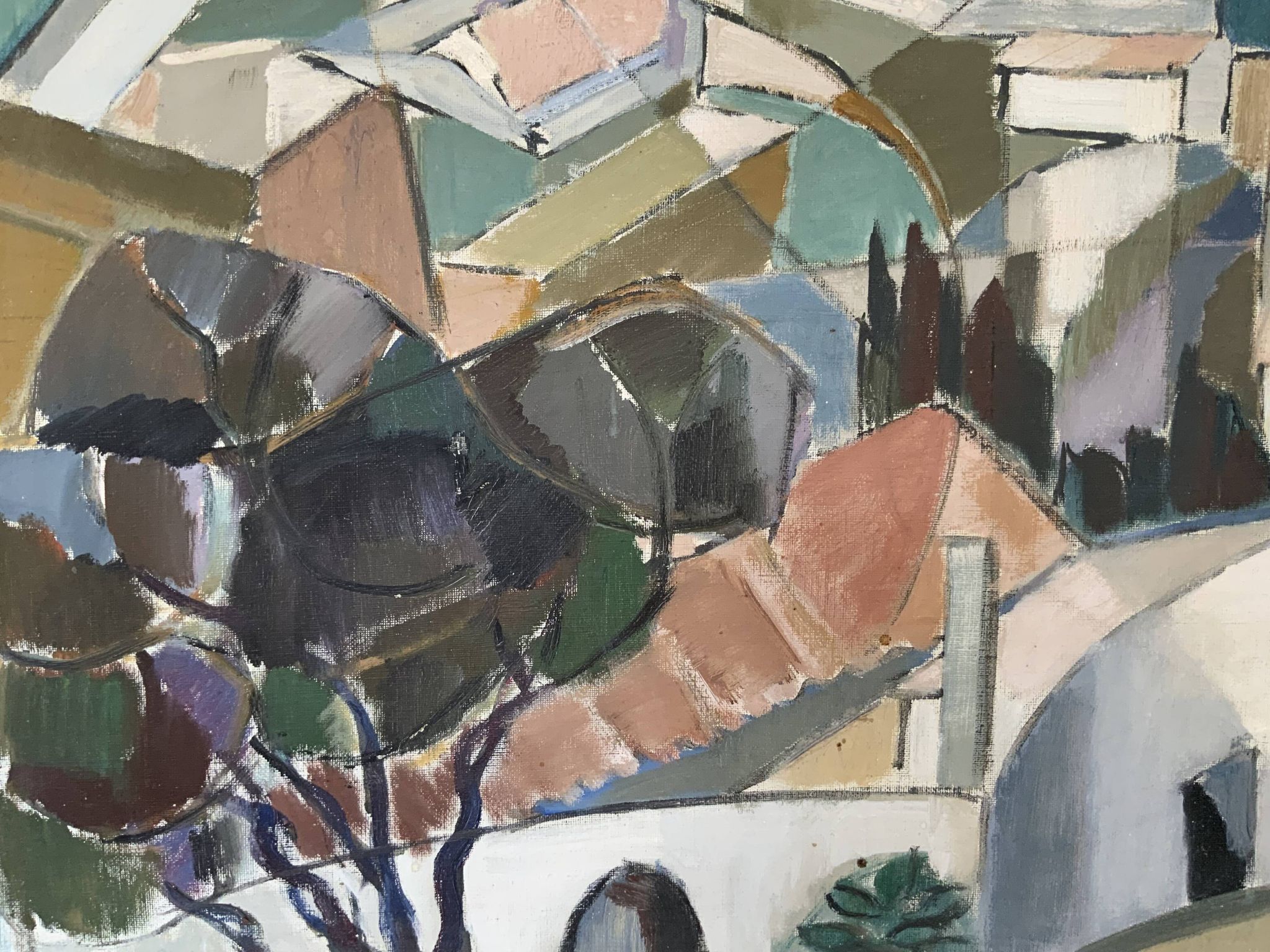 Vintage Modernists Oil On Canvas Landscape Painting by Nini Landgren 1950s