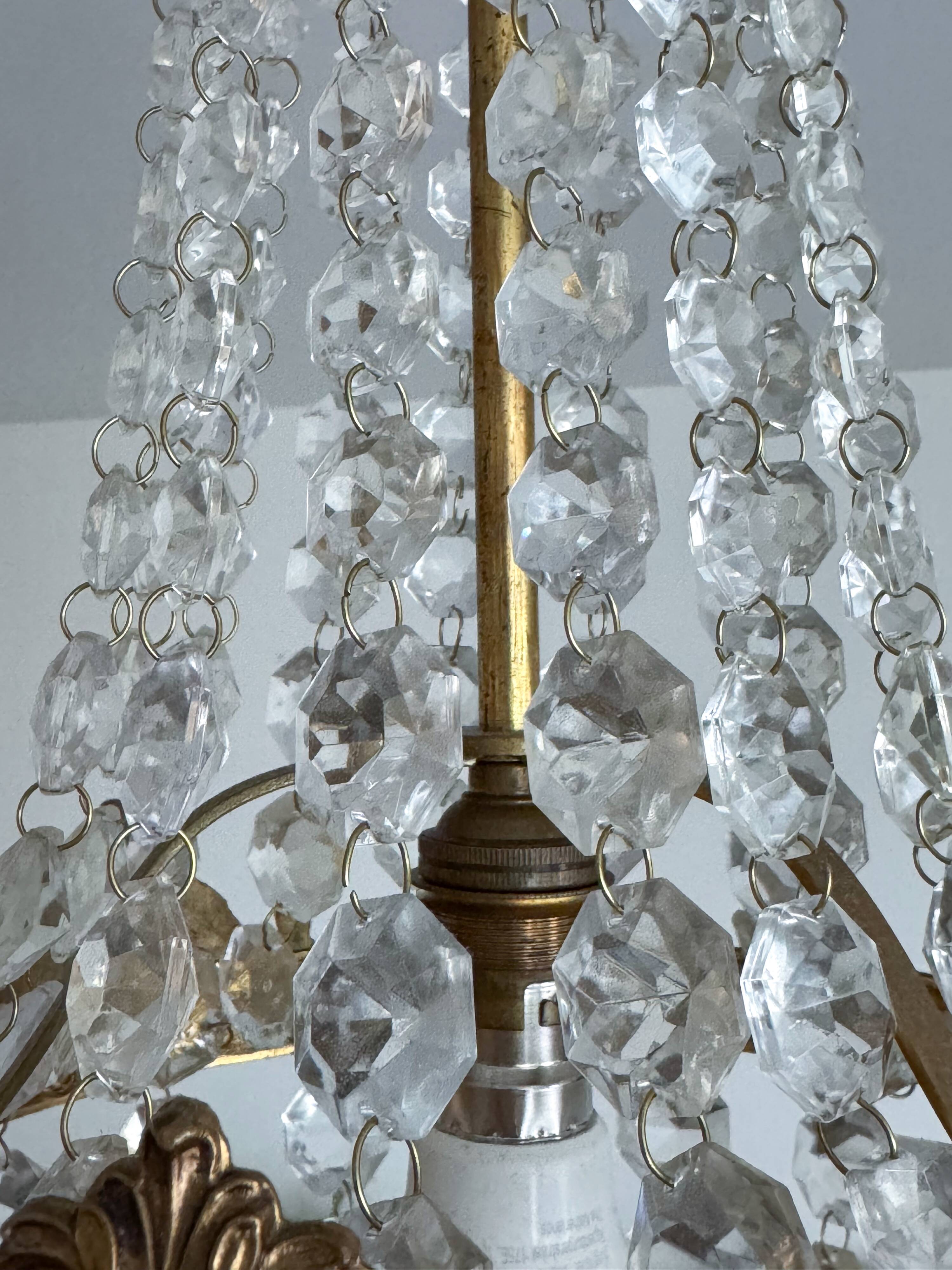 Antique brass and cut glass balloon chandelier