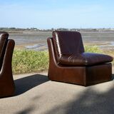 Modular sofa made up of 3 leather armchairs. Circa 1970