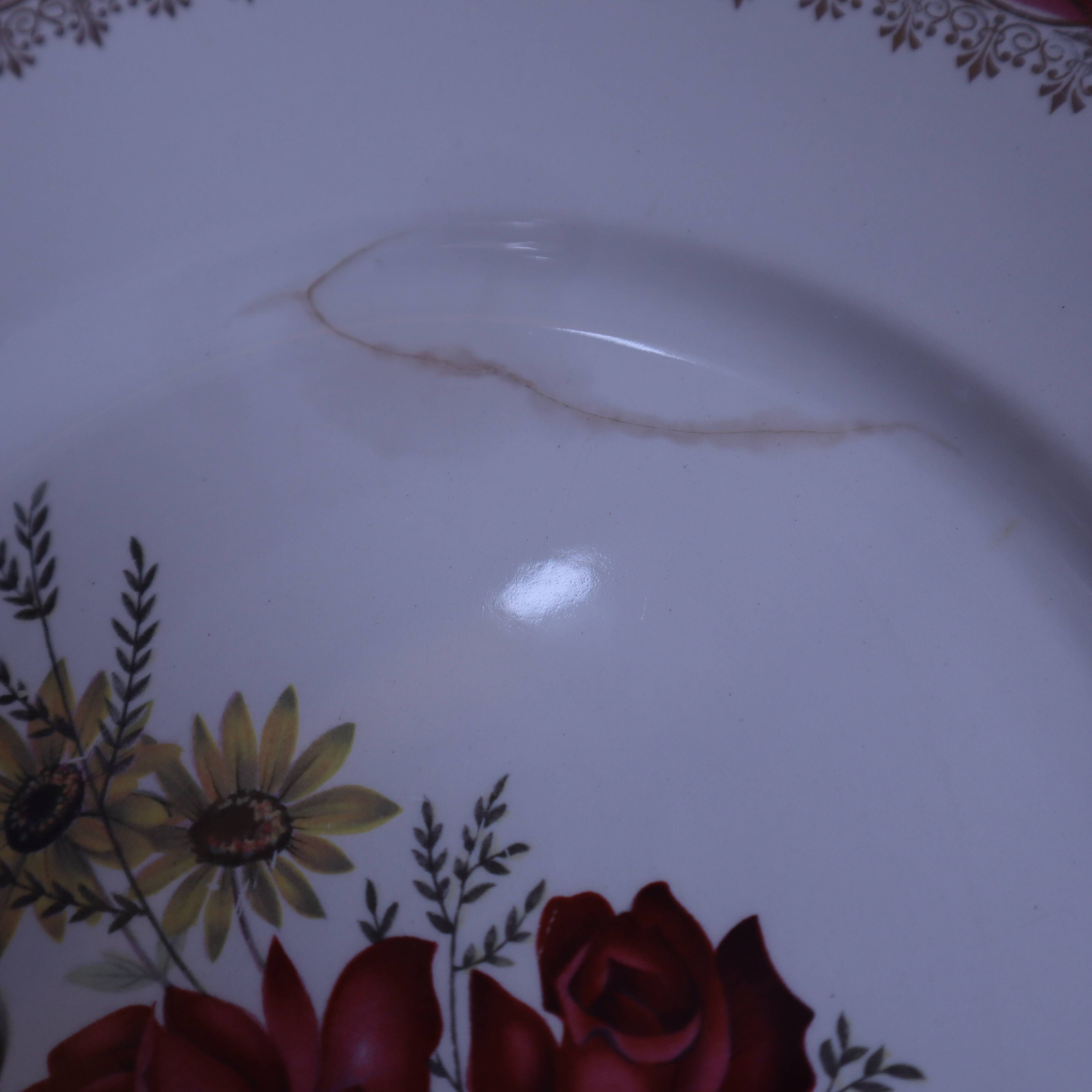 6 flat plates in half porcelain signed FB Floral decoration