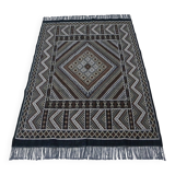 Vintage Berber Carpet Black and Beige Authentic Design Chic Ethnic Style