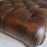 Chesterfield brown tufted leather pouffe ottoman