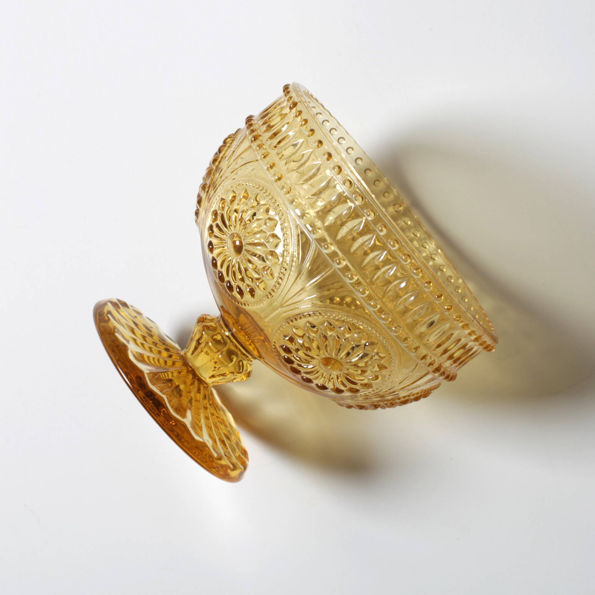 Godinger Amber Honey Pressed Glass Pedestal Bowl – Vintage USA 2000s