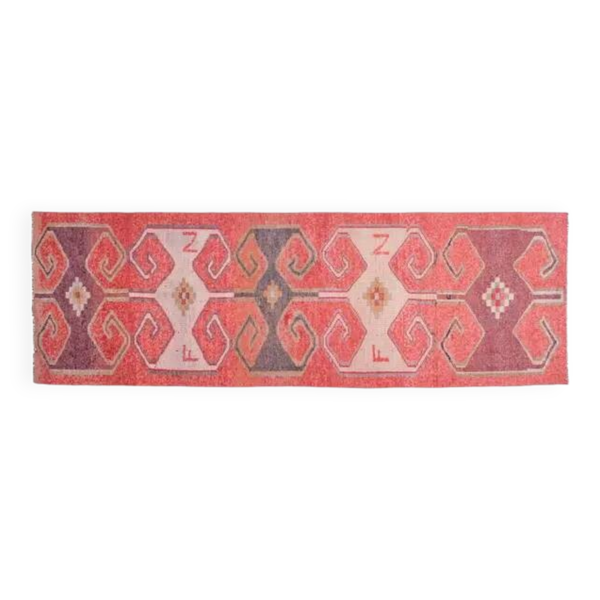 1970s Turkish Oushak Handmade Wool Cotton Pink Area Rug 103x335
