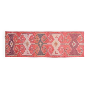 1970s Turkish Oushak Handmade Wool Cotton Pink Area Rug 103x335
