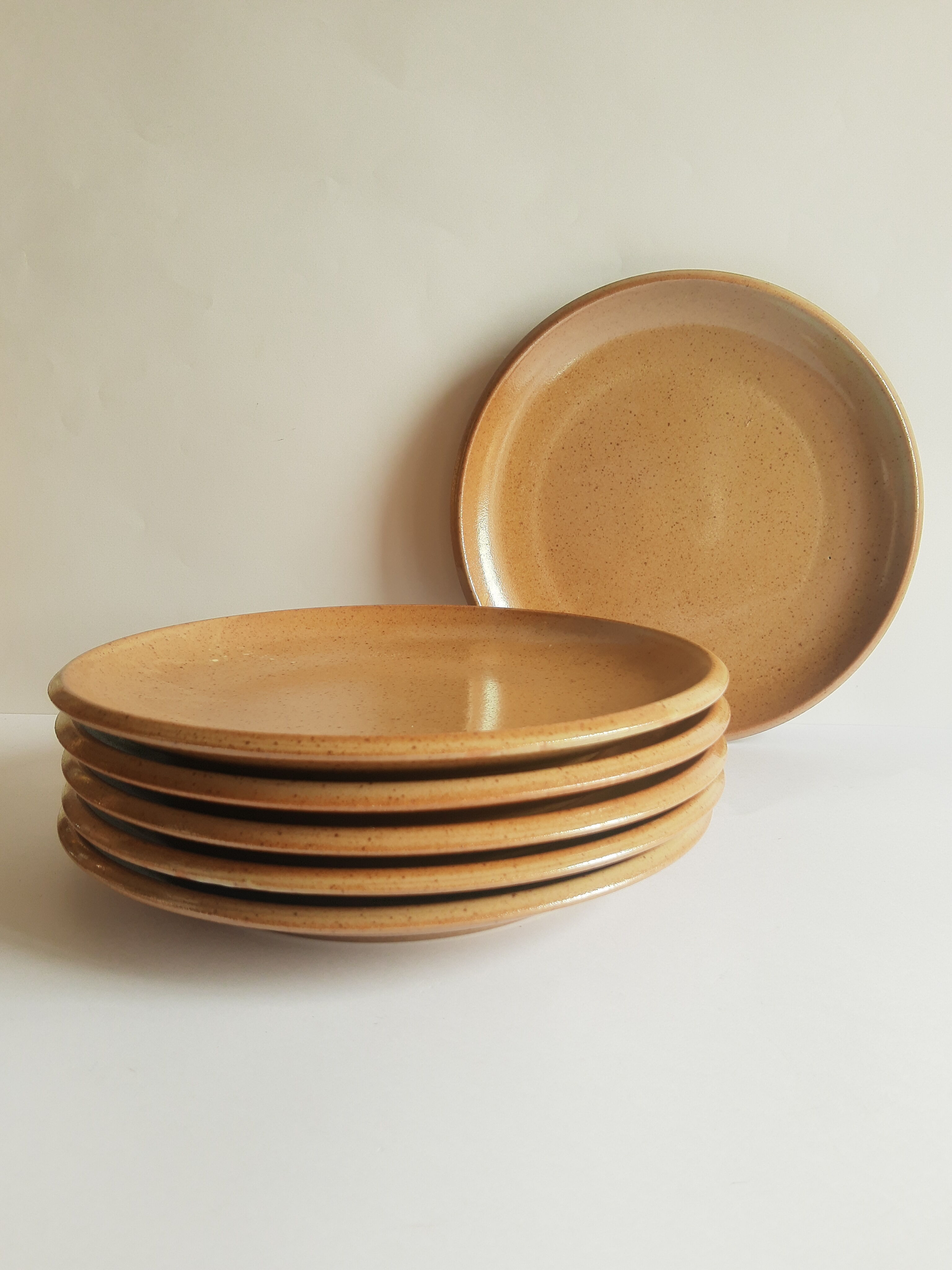 Set of 6 flat plates in Brenne stoneware from France vintage