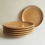 Set of 6 flat plates in Brenne stoneware from France vintage