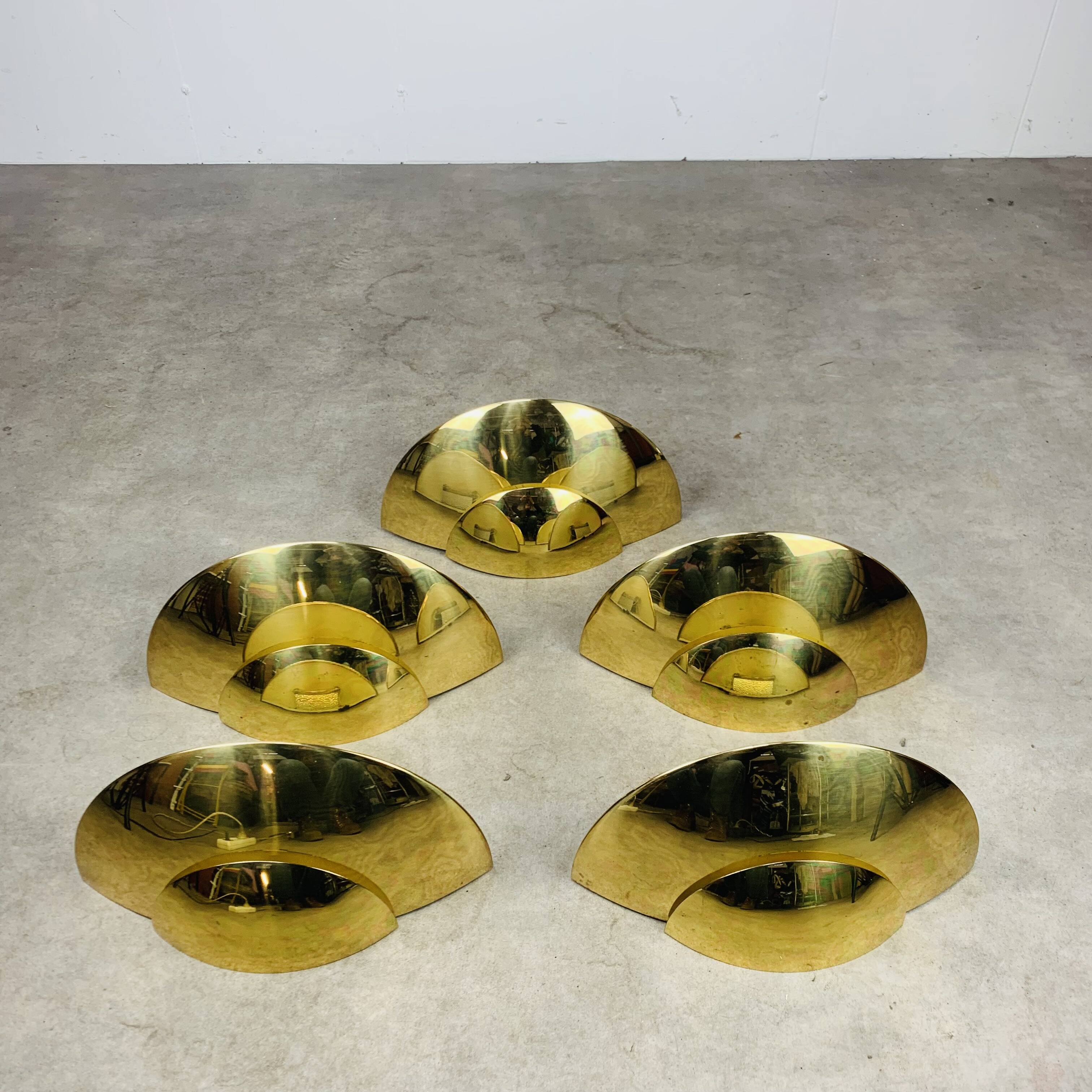 5 half moon brass wall lights Hollywood Regency style by Egoluce