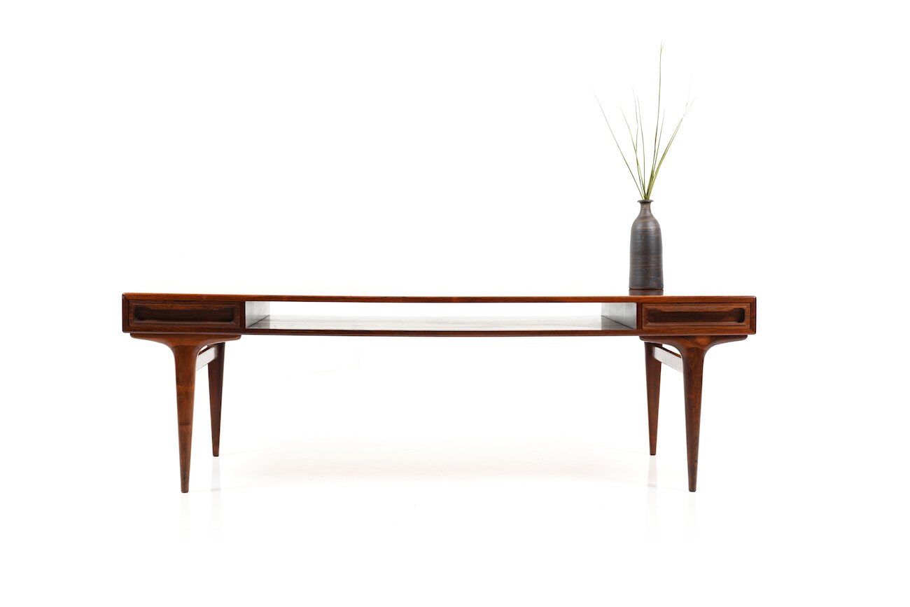 Rectangular Rosewood Coffee Table with Two Drawers, Denmark