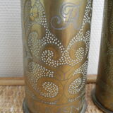 Pair of vases with engraved shell casings, WW1 trench art