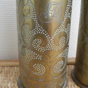 Paire vases douilles gravées art tranchées ww1 trench art