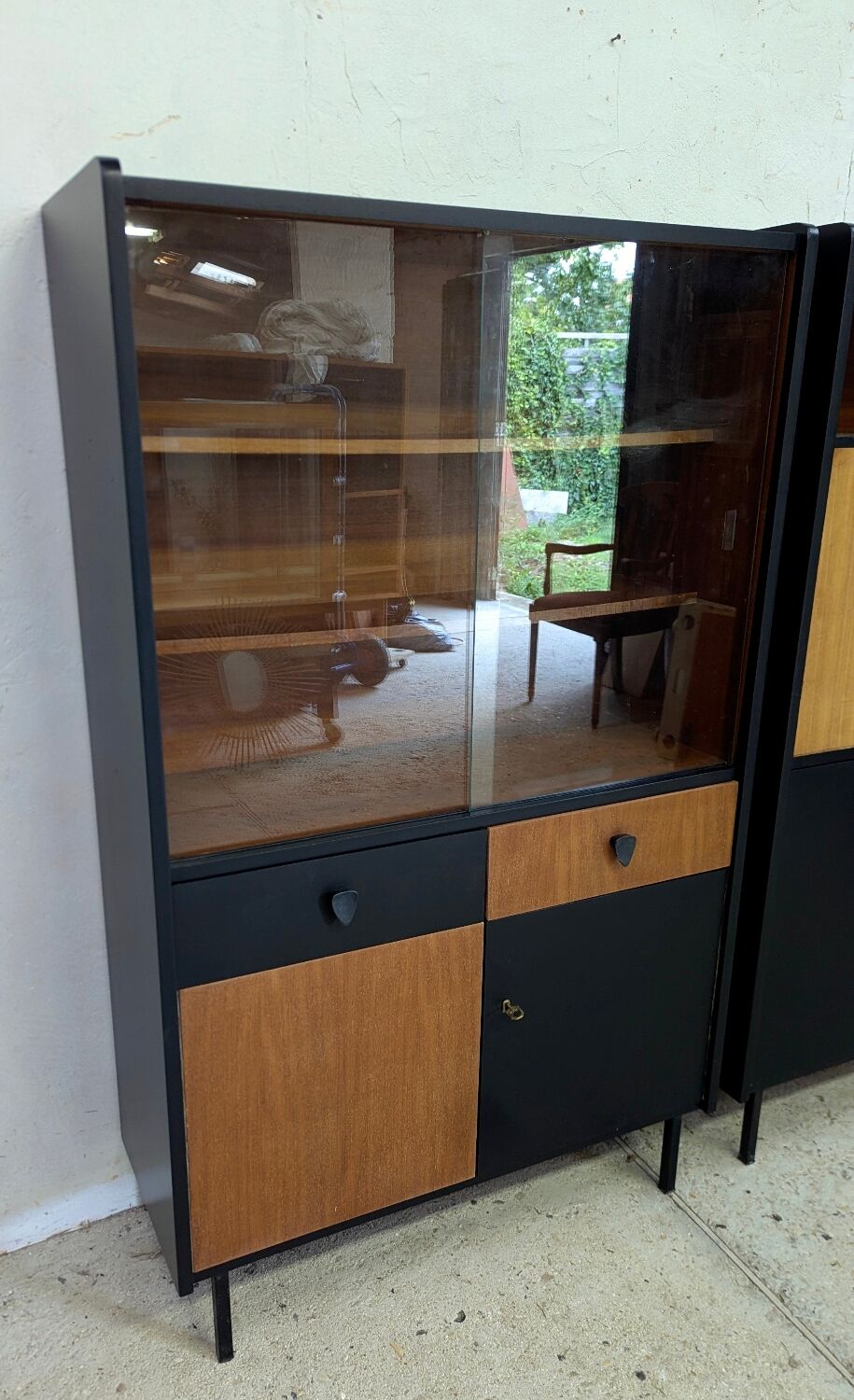 Vintage 1960s Secretary and Display Cabinet Set with Compass Design Legs