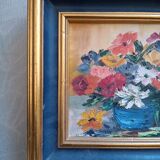 Tableau nature morte vasque bleu signé