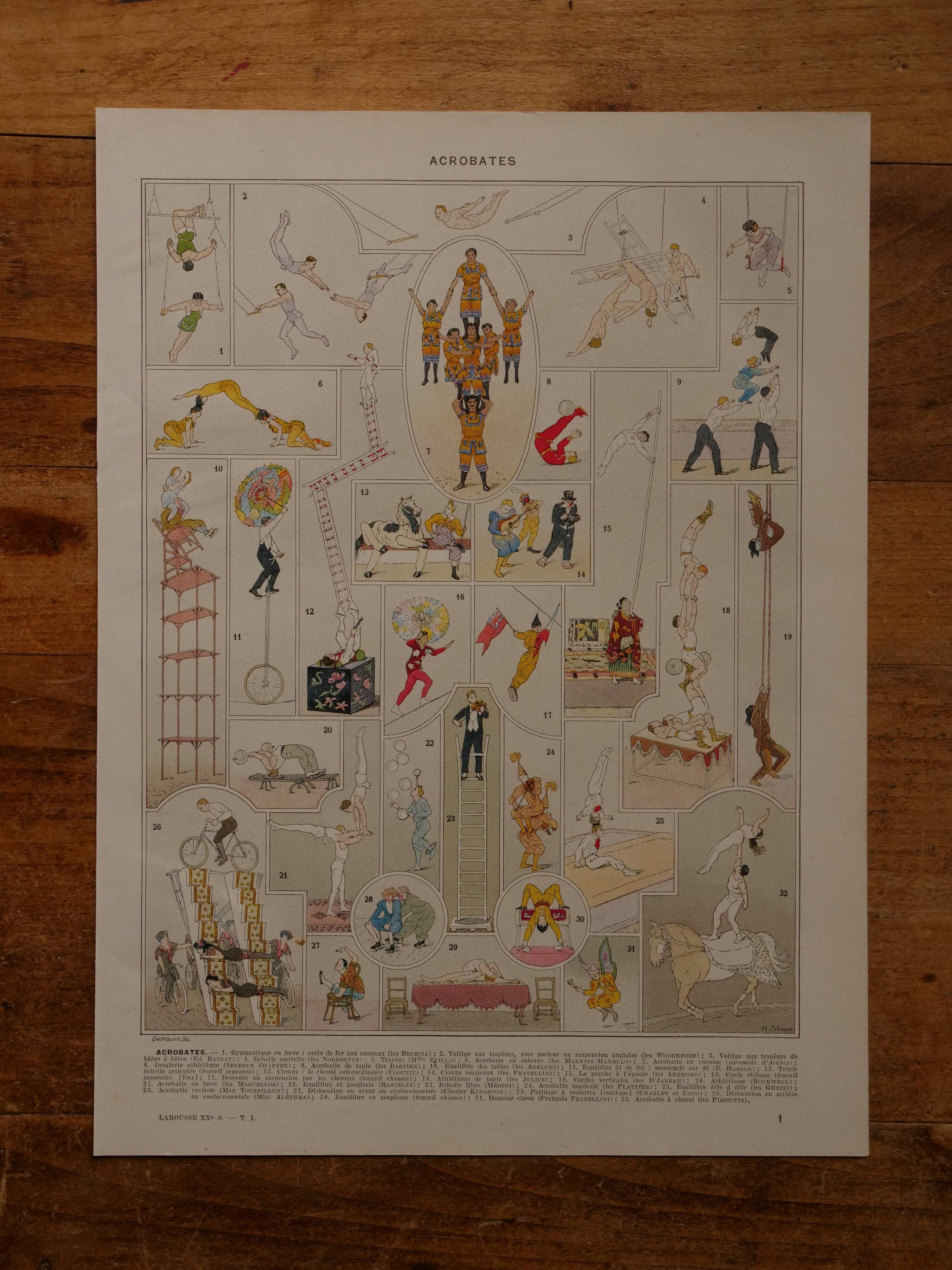 Original lithograph of acrobats