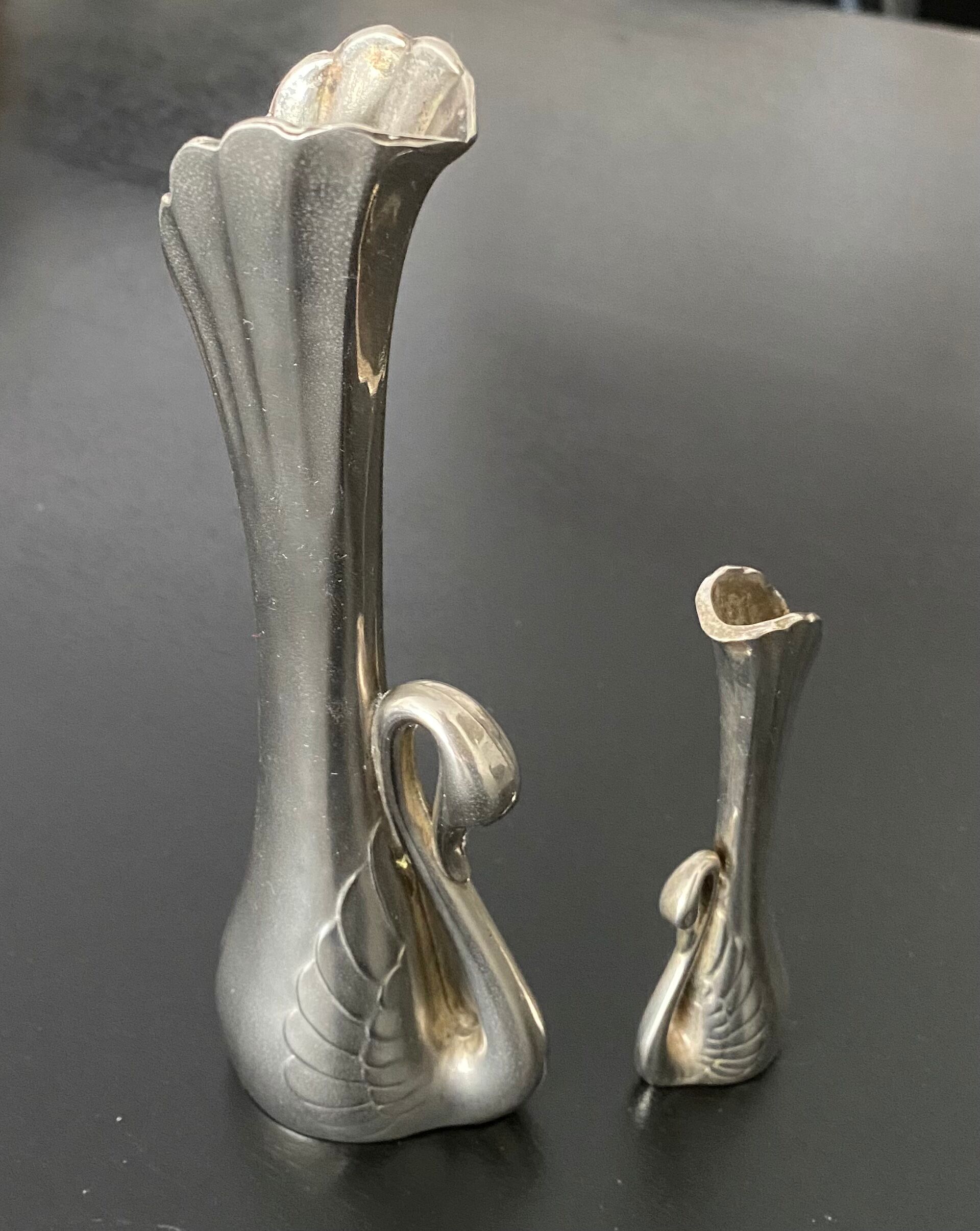 2 silver metal soliflores