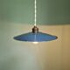 Ancienne suspension industrielle en tôle émaillée bleu/gris