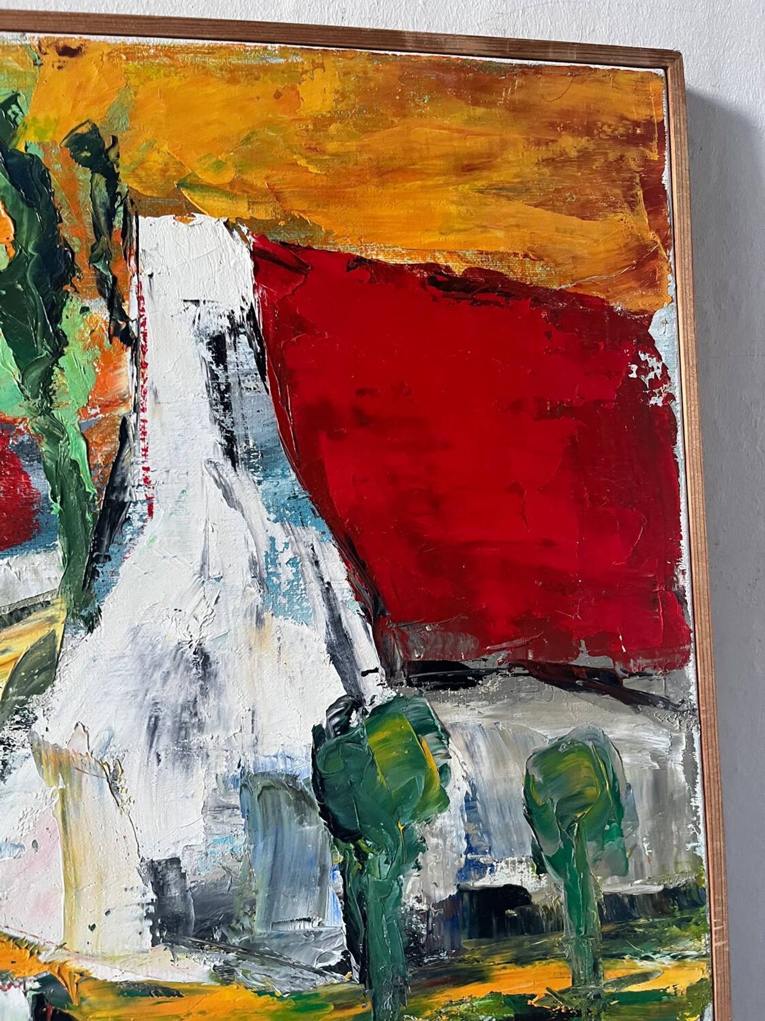 The colored roofs, knife technique, signed
