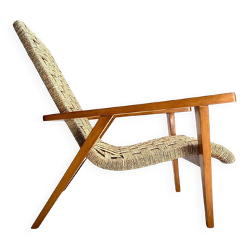Fauteuil en bois et corde attribué à Giuseppe Pagano, Italie, années 1940