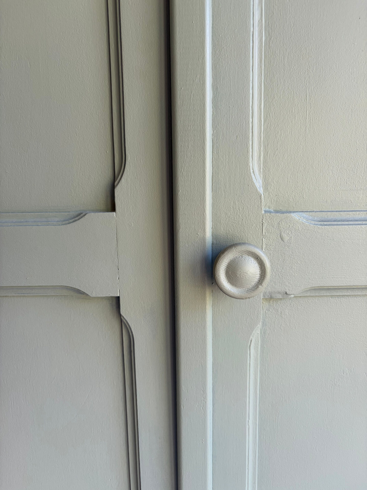 Antique Parisian wardrobe in sage green patina