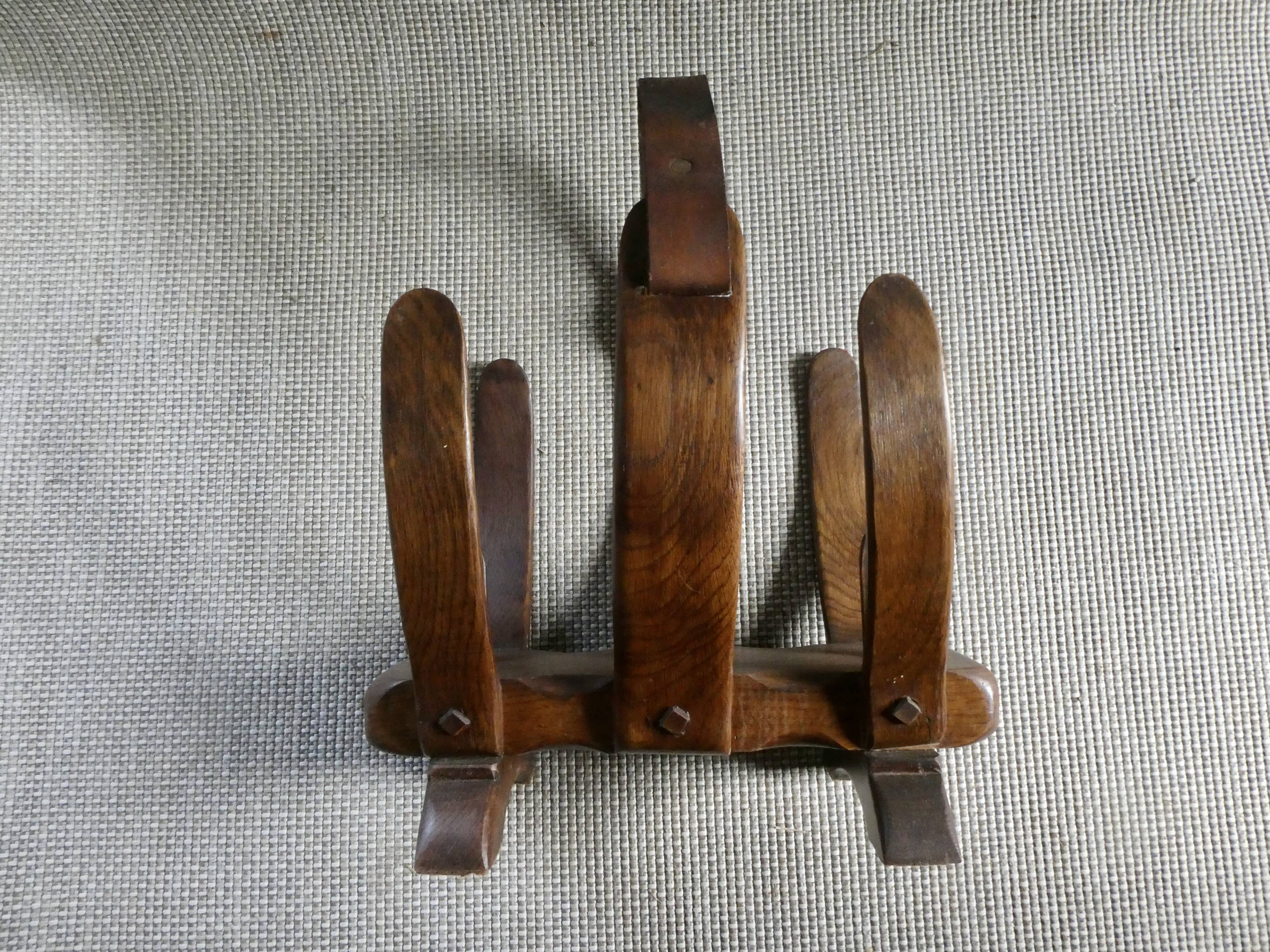 Oak and leather magazine rack, 60s-70s