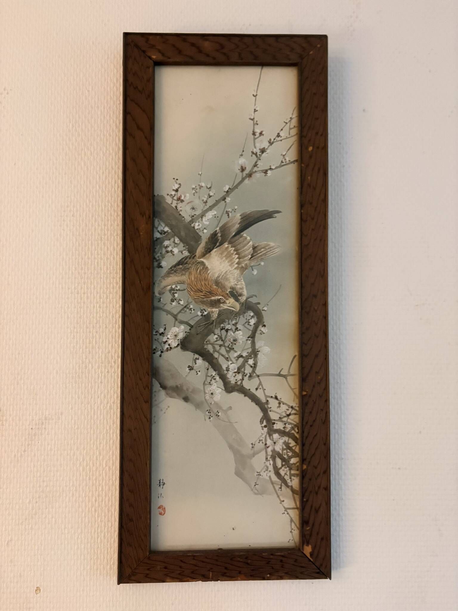 Japanese Sumi-e Painting Eagle Plum Blossom Japan Kakemono Kacho-ga