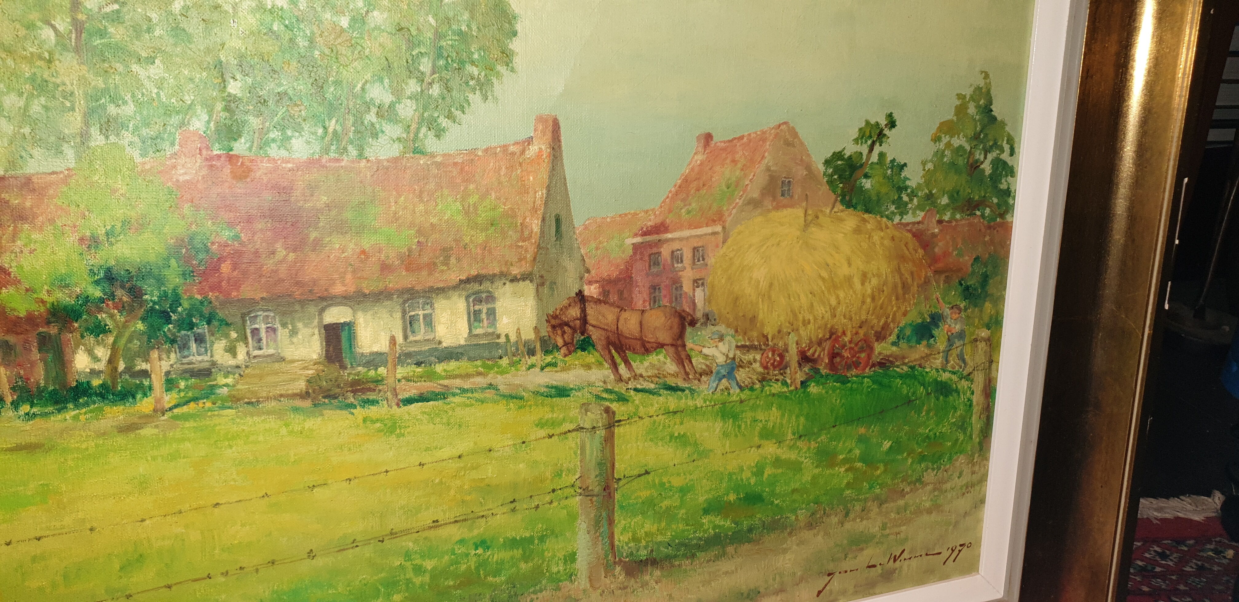 Huile sur toile campagne pastorale 1970