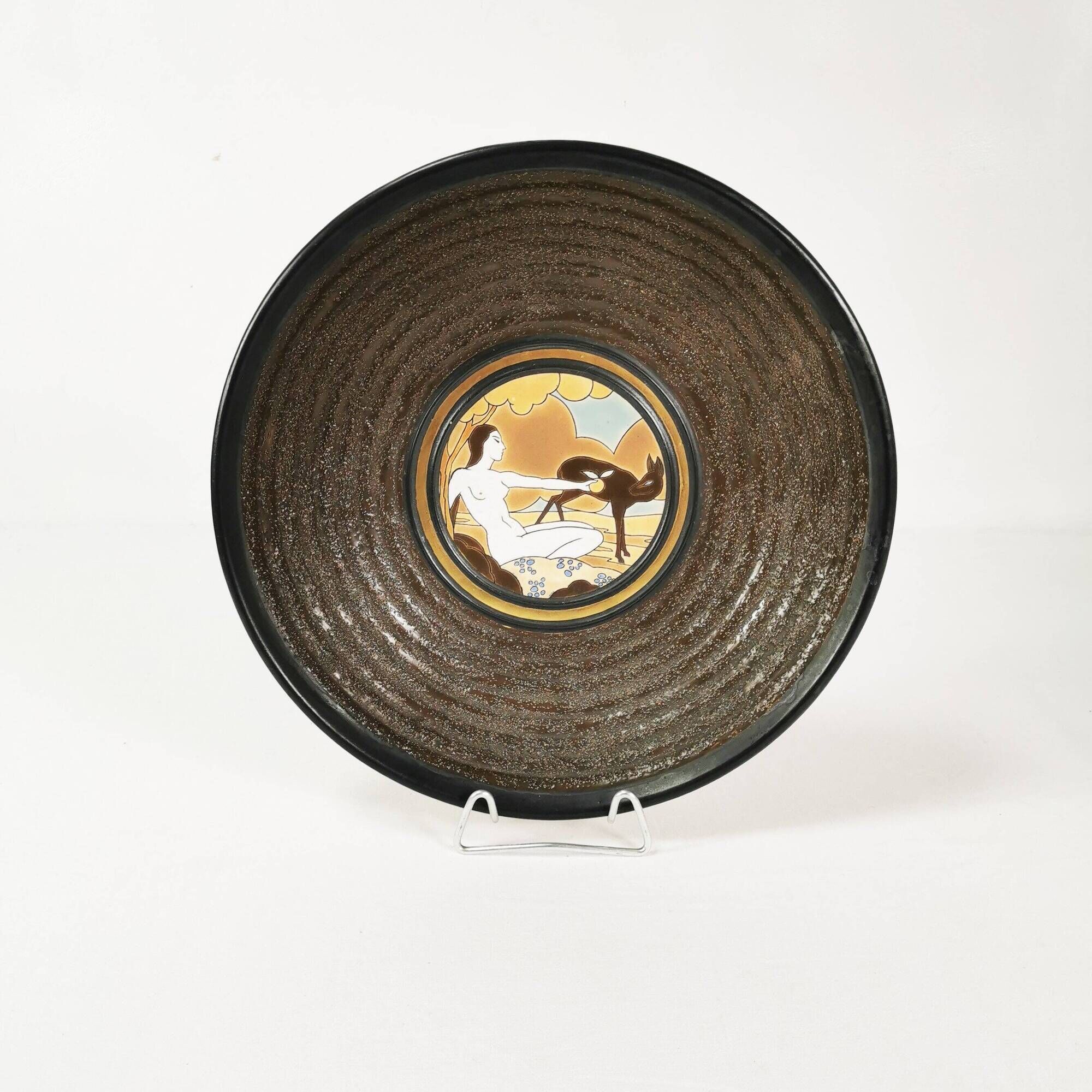 Large Art Deco ceramic plate, designed by Raymond Chevallier for Boch Frère