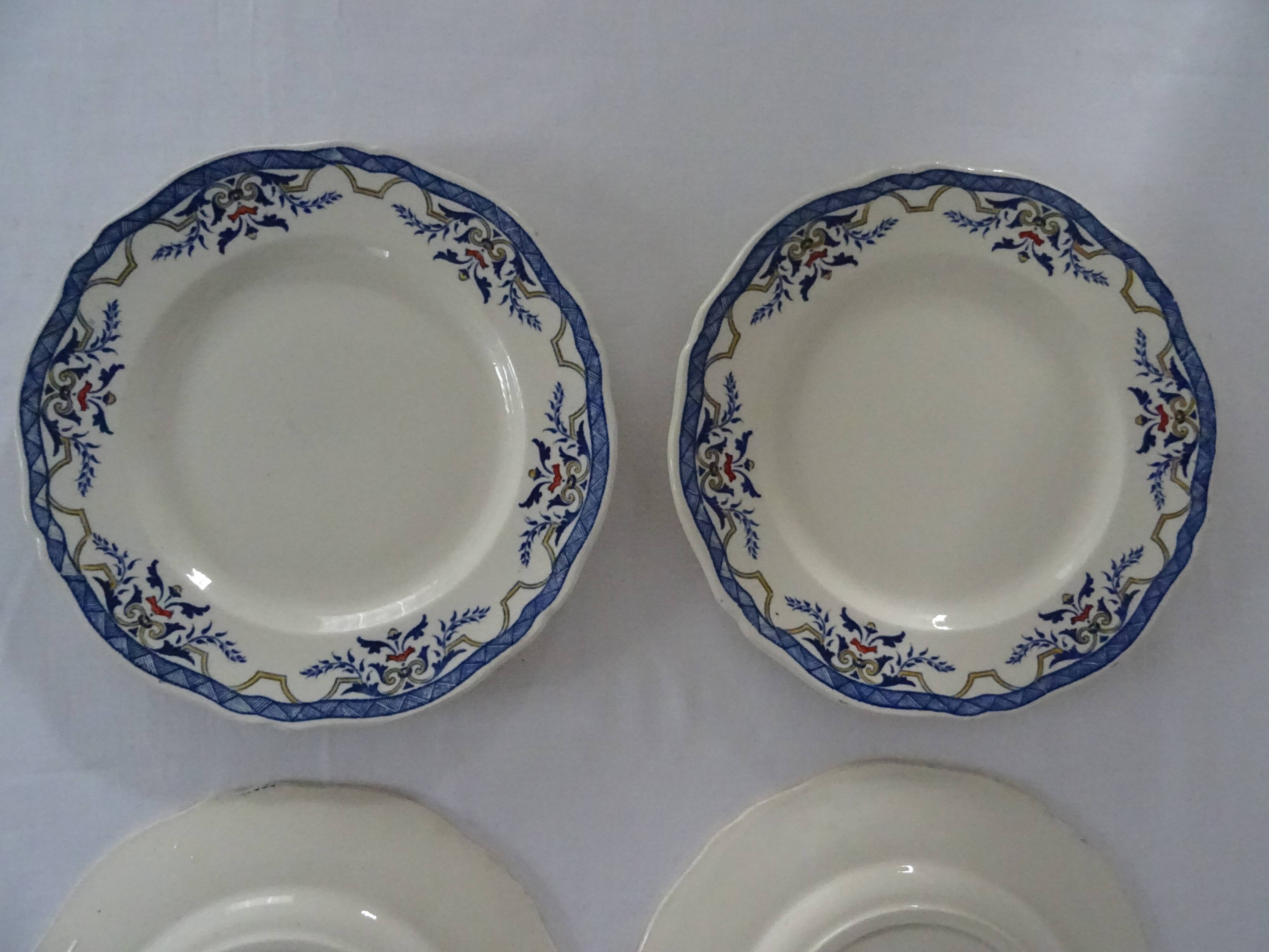 6 plates luneville k & g  villeray décor blue old faience
