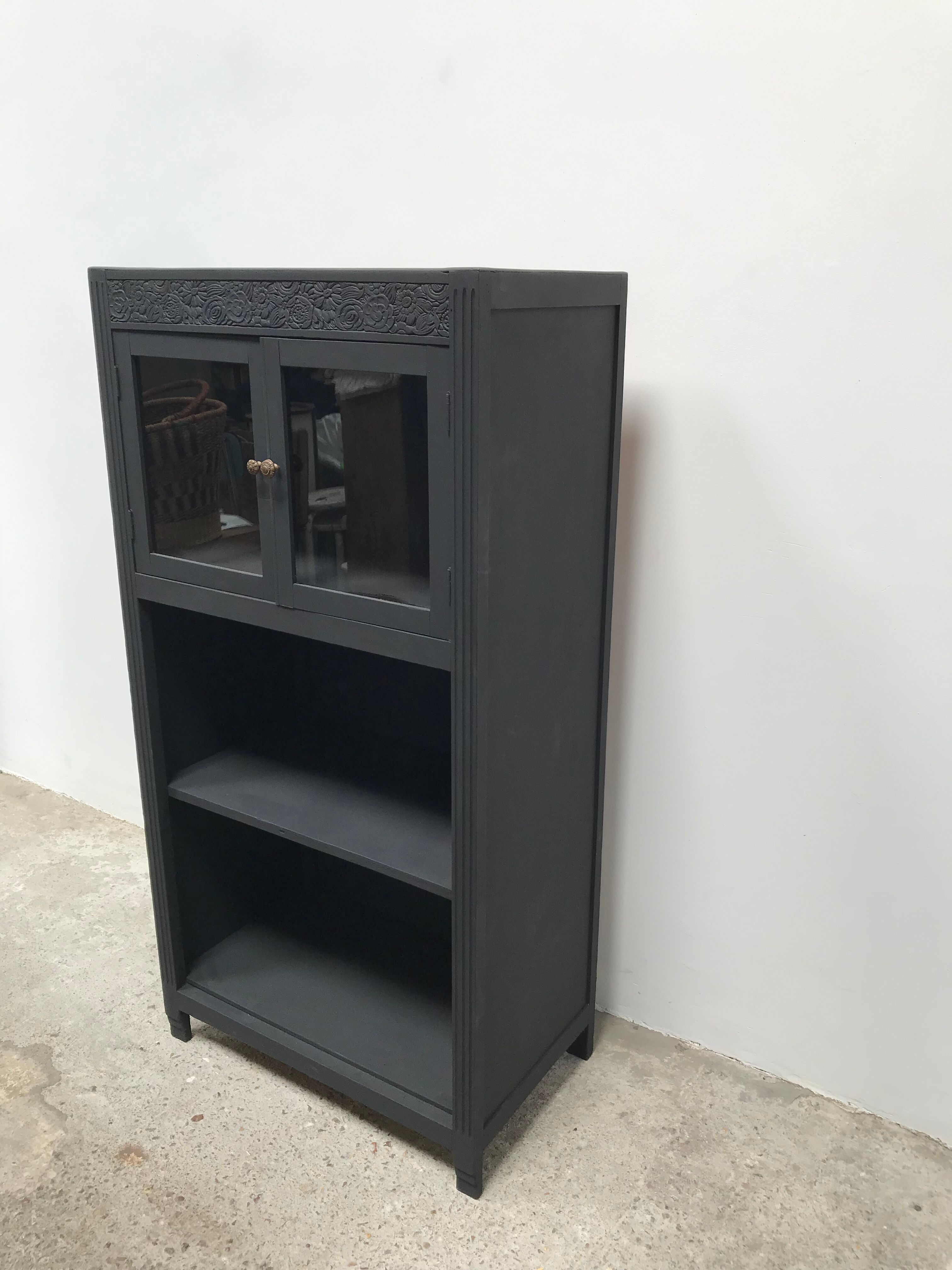 Matte 1930s black glass cabinet